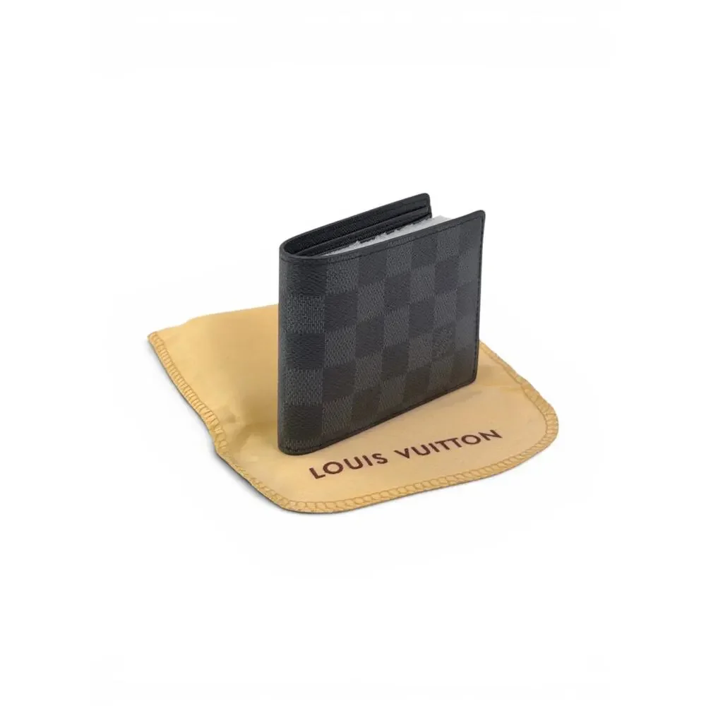 Louis Vuitton Multiple Wallet Damier Graphite Black Bifold Wallet w Box Dust Bag